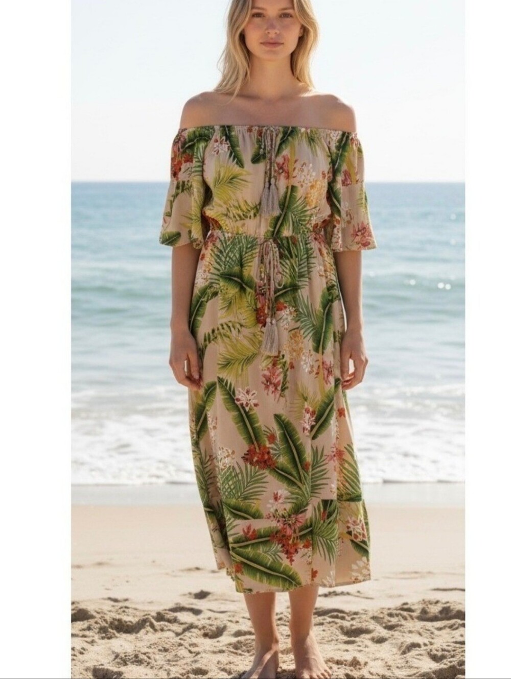 Anthropologie Label Of Love  Off-Shoulder Tropical Maxi Dress